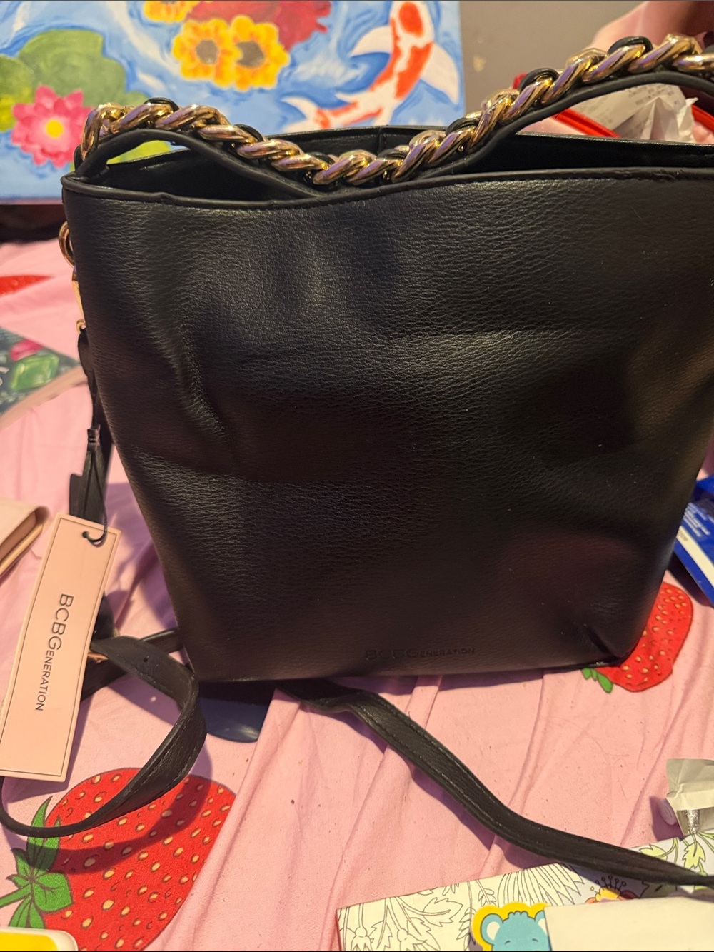 BCBGeneration Black Leather Shoulder Bag with Gold-Tone Chain